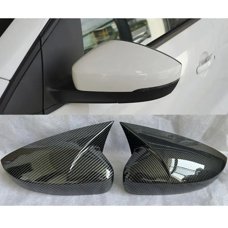 Aksesori Mobil penutup kaca spion samping serat karbon hitam kilau untuk vw polo 2014