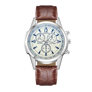 Nouvelle montre à bracelet en cuir en verre bleu clair à trois yeux pour hommes montre à quartz pour hommes la plus vendue - Product Image 4