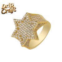 Anillo de Estrella de Cinco Puntas de Oro de 14K con Incrustaciones de Diamantes y Circonitas, Estilo Hip-Hop, para Hombre y Mujer