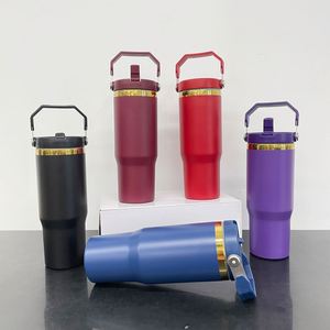 Gold Plated Underneath 30oz <b>Coffee</b> Travel Mugs Vacuum Insulated Powder Coated Water <b>Bottle</b> with Flip Straw - Product Image 3