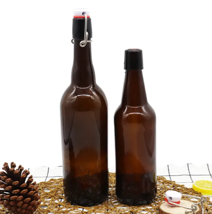 China Supplier 330ML 500ML Amber Color Oven Safe Beer Water Custom Swing Top Glass Sports Bottles