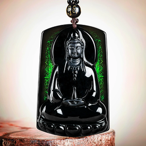 หยกธรรมชาติเลียนแบบหยกแท้ รูปทรงขวด พระพุทธรูปเจ้าแม่กวนอิม จี้หยก - Product Image 3
