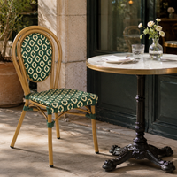 Chaise de bistrot française d'extérieur, verte et blanche, en rotin PE tressé, avec structure en aluminium, pour restaurant, café, terrasse, empilable