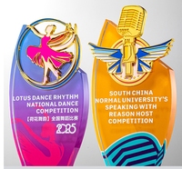 Trophée en cristal personnalisé en gros, récompense musicale et de danse, emblème en métal doré gravé, prix du gagnant en cristal transparent avec base noire, logo OEM