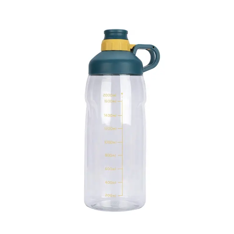 Reutilizável nenhum BPA 2000ml plástico garrafa motivacional para levar água boca larga esportes ginásio garrafa de água