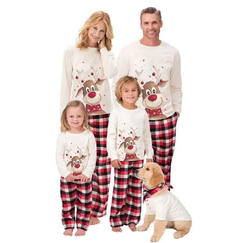 Men Christmas Pajamas Family Matching Parent-child Plaid Print Matching Christmas Pyjamas Family Sleepwear Set