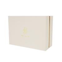 Boîte cadeau de luxe personnalisée en carton rigide écologique beige doré, 2 pièces (couvercle et base) avec col pour vêtements