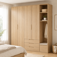 Armoire scandinave moderne en bois avec étagères ouvertes et tiroirs, placards sur mesure pour chambre