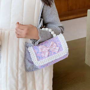 Prinzessin Little Fragrance Trendy Kinder handtasche Nette Blume Umhängetasche Perle Zubehör Knopf verschluss Mode für Mädchen - Product Image 3