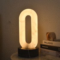 Lampe d'ambiance artistique ovale creuse en albâtre rechargeable, lumière d'ambiance en pierre pour villa, appartement, majlis, Ramadan, Aïd, décoration de table