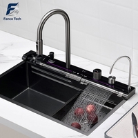 Évier de travail en acier inoxydable à montage par le haut, à cuve unique, avec texture nid d'abeille, finition PVD, design numérique Dragon Fish Waterfall, OEM, RTS, EXW, FOB