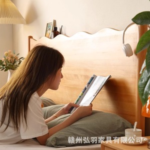 Cama de Madera Maciza Estilo Nórdico de Haya para <span class=keywords><strong>Dormitorio</strong></span> Principal, 1.8m, Estilo Japonés Grande, Color Crema, Estilo 1.5, Cama Doble Matrimonial Natural - Product Image 3