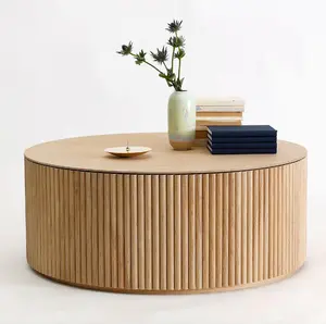 Mesa de centro de ratán personalizada para sala de estar, muebles modernos de fábrica Oem, mesa de centro de madera maciza de fresno