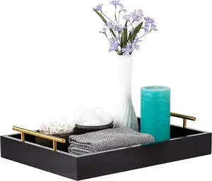 Black No Assembly Required Sturdy Tray With Metal Handle Coffee Table Plant Flowers Candles Books Magazines Crafts Organizer
