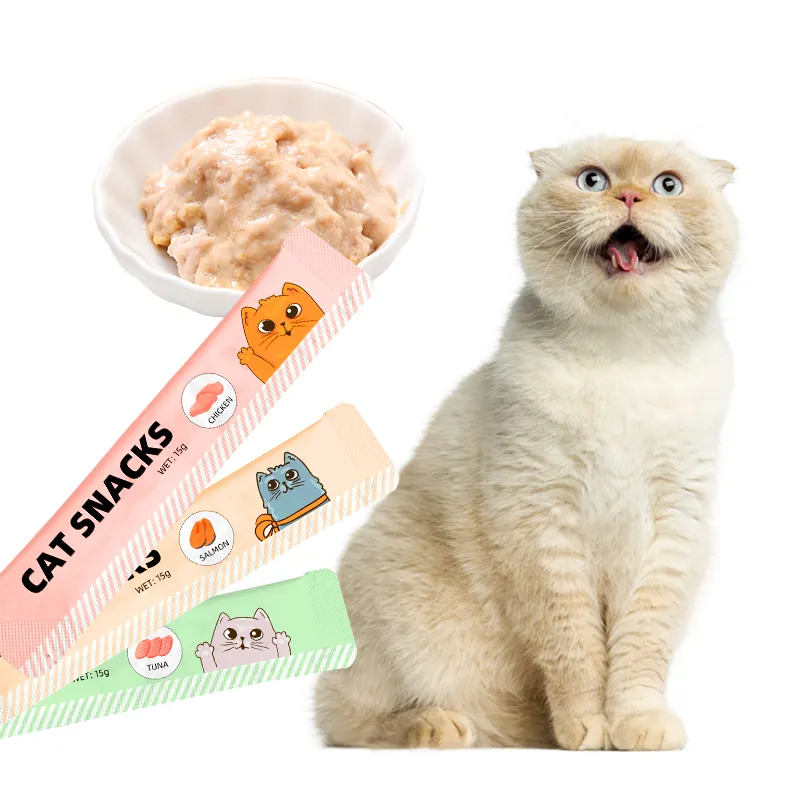 OEM organic cod tuna liquid nutrition cat lick treats 15g Delicious Nutritious cat snacks wet food