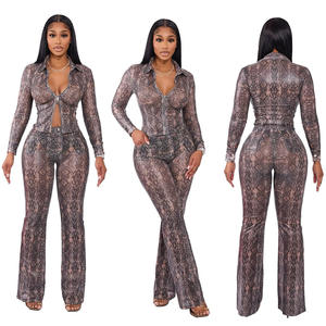New Spring Fall 2-teiliges Set Damen Snake Print Mesh Durchsichtiges Hemd oberteil und lange Hosen Sexy Club Zweiteiliges Set Damen-Outfit - Product Image 6