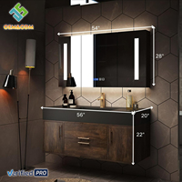 Ensemble de meubles de salle de bain en bois massif moderne OEM avec lavabo en céramique et drain en cuivre, à fixation murale pour appartement et salle à manger