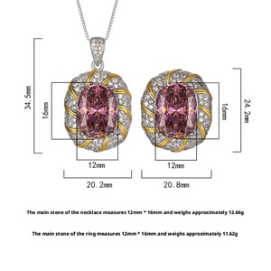 Fashion Eco-friendly Copper Gold Plated 12*16MM Zircon <b>Big</b> Shinny Stone Pendant Ring Jewellery Set for Womens - Product Image 2