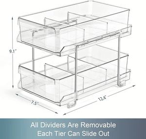 2 Tier Clear Acrylic Organizer With Dividers Slide-Out <b>Storage</b> Container <b>Kitchen</b> Pantry Medicine Cabinet <b>Storage</b> Bins - Product Image 5