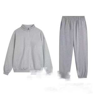 Sonbahar Kış Sporları Kapüşonlu Sweatshirt Gümüş Baş Logolu Bol Kesim Erkek & Kadın Spor Giyim Seti Toptan Özelleştirme - Product Image 2