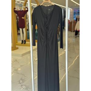 Vestido largo Gladys Sandy con cuello en V profundo, estilo envolvente y lazo, tejido transpirable, informal, para uso diario. - Product Image 1