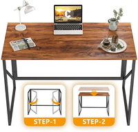 Table d'étude murale pliable en métal avec surface en bois, bureau d'ordinateur compact pour petits espaces