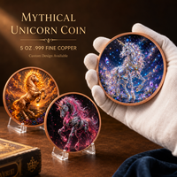 Koin Unicorn Tembaga Murni 999 5 oz, Seni Relief 3D, Dilukis UV, Koleksi Seni Fantasi