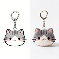 Porte-clés personnalisable ORILAND AI en forme de tête de chat, en peluche, motif légumes, fruits tropicaux, animaux de dessin animé - Super doux, rembourré en coton PP