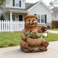 Statue de jardin en forme d'ours à énergie solaire avec lanterne, pot à fleurs en résine pour plantes succulentes, décoration de jardin extérieur, figurine d'animal