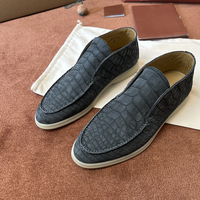 Mocassins montants pour hommes en cuir gaufré crocodile, à enfiler, semelle souple, style Old Money décontracté, chaussures de luxe italiennes originales