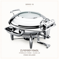 Ronde Soft Close deksel inductie commerciële buffet serveerapparatuur roestvrijstalen voedselwarmer hydraulische chafing dish