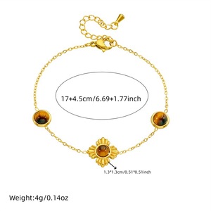 Gold Plated Stainless Steel Tiger Eye Flower Necklace <b>Bracelet</b> <b>Set</b> For Women Gift Jewelry Fashion Accessories - Product Image 4