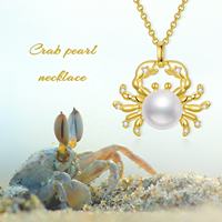 Bijoux de plage Collier pendentif crabe perle d'eau douce plaqué or en argent sterling 925