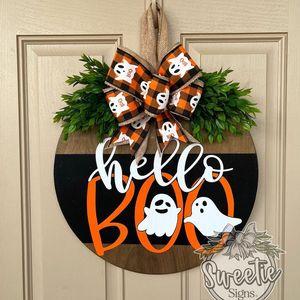 Colgante de artesanía de madera de Navidad de Halloween, placa de puerta BOO fantasma de Jesús blanco, tablero de decoraciones para colgador de puerta, Felpudo de corona de porche - Product Image 2