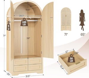 Ropero Arqueado de Madera con 2 <span class=keywords><strong>Puertas</strong></span> de Ratán para Colgar Ropa en el Dormitorio, Venta al Por Mayor Directo de Fábrica - Product Image 4