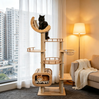 Maison pour chat en bois massif multicouche intégrée avec capsule spatiale pour la maison, grande ou petite taille, arbre à chat peu encombrant, tour pour chat