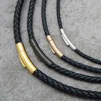Collier en Cordon de Cuir Véritable Tressé Noir 3/4/5mm avec Fermoir en Acier Inoxydable – Vente en Gros