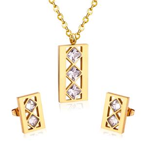 Conjunto de Joyería de Boda de Color Dorado para Novia, Conjunto de Joyería de Acero Inoxidable para Mujer con Circonita - Product Image 3