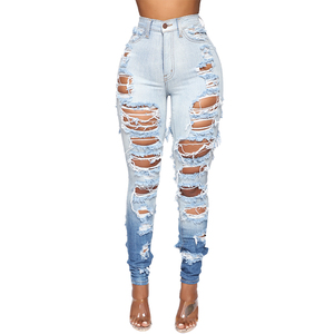 Vente en gros Nouvel Arrivage Streetwear <span class=keywords><strong>Jean</strong></span> Taille Haute Stretch Skinny Creux Déchiré Jeans Femmes Mode Lavé Chaud Sexy Fille Jeans - Product Image 1