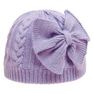 Chapeau à nœud pour bébés, épais, en acrylique, pour enfants nouveau-nés de 0-1T, tricoté, nouvelle tendance, vente en gros,
