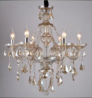 Grand Lustre Moderne Économique en Verre et Cristal, Finition Chrome, Source LED Dimmable, Style Européen Français