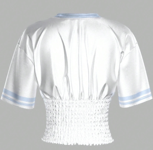 Camiseta Holgada de Verano para Mujer, Cuello en V, Estampado de Letras, Manga Corta, Estilo Jersey de Béisbol, Top Fruncido, Cuello en V, Media Manga, Ajustada - Product Image 2