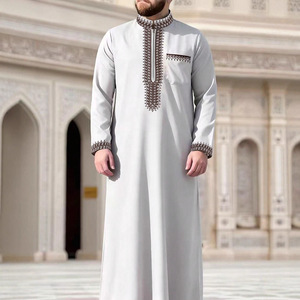 Vêtements islamiques pour hommes musulmans, <span class=keywords><strong>boubou</strong></span> brodé en polyester, jalabiya arabe, longueur cheville, usage quotidien - Product Image 2