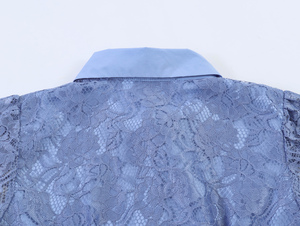 Camicetta da Donna con Colletto Rovesciato, <span class=keywords><strong>Blu</strong></span> con <span class=keywords><strong>Pizzo</strong></span> Floreale, Manica Corta, Stile Casual e alla Moda - Product Image 5