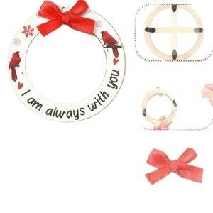 Marco de Fotos Redondo de Madera de 7.5cm, Decoración Navideña con Lazo Rojo y Diseño de Cardenal para Manualidades Navideñas - Product Image 3