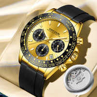 Reloj de Pulsera para Hombre, Estilo Ejecutivo, con Cronógrafo de Cuarzo, Caja de Aleación, Cristal Mineral, Esfera con Indicadores, 43 mm, Resistente al Agua hasta 30 m, Correa de Silicona