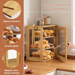 Boîte à pain en bambou Hongshan à trois niveaux avec porte transparente, armoire de rangement de cuisine, étagère anti-poussière pour aliments et pâtisseries - Product Image 4