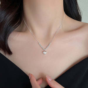 Collier pendentif <span class=keywords><strong>coeur</strong></span> en argent sterling 925-Cadeau romantique pour petite amie/meilleur <span class=keywords><strong>ami</strong></span> automne hiver chaîne <span class=keywords><strong>de</strong></span> chandail à superposition - Product Image 3