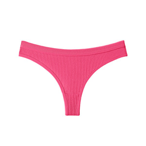 Tanga de algodón acanalado al por mayor para mujer, bragas de talla grande de color liso, transpirables, de talle bajo, sexy, tipo T-back - Product Image 1