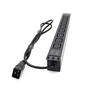 19 inch PDU Dải điện 8 cách IEC C13 ổ cắm tăng/bảo vệ quá tải 16A 3500W Đơn vị phân phối điện vỏ hợp kim nhôm